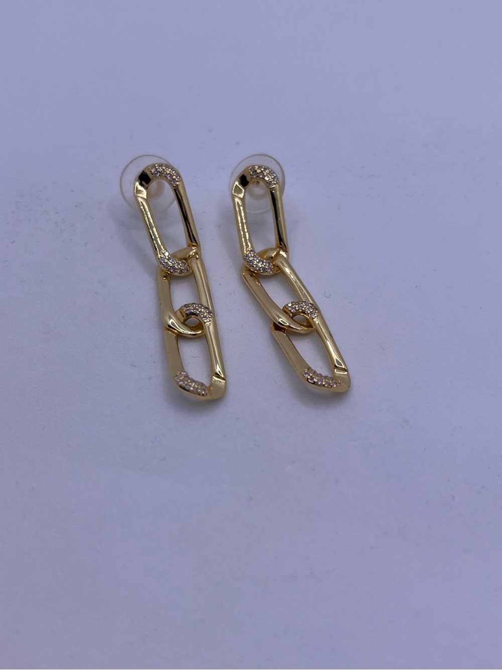 Gold Chain-Link Drop Earrings with Pavé Accents